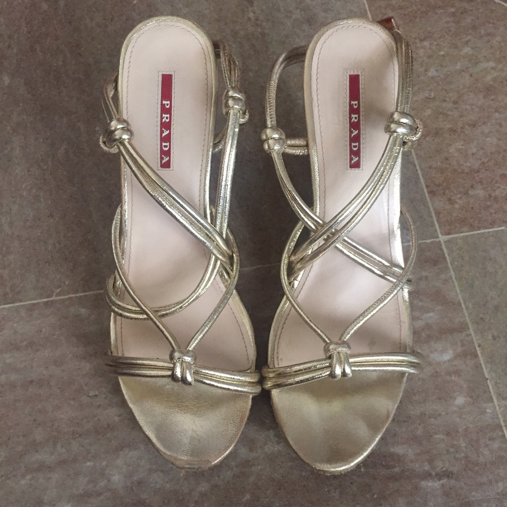 Prada gold wedge